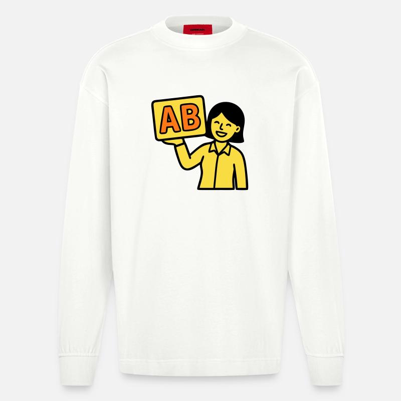 Teacher Elementary School ABC Vector - Heavyweight Oversized Organic Longsleeve Shirt Made in EU - OFF WHITE