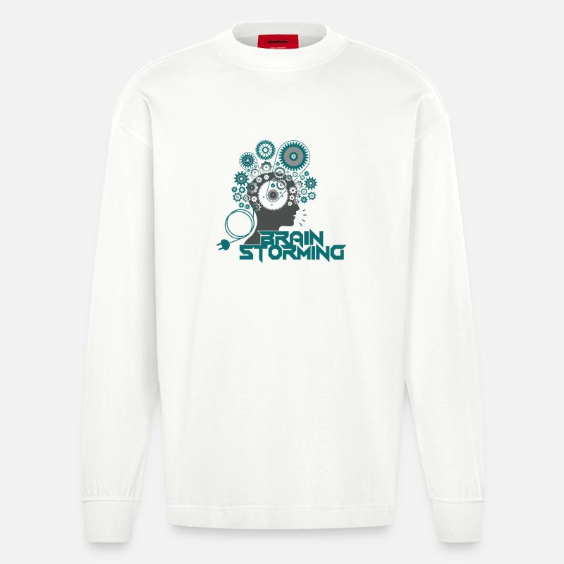 Brainstorming Head – Office & Office Ideas - Heavyweight Oversized Organic Longsleeve Shirt Made in EU - OFF WHITE