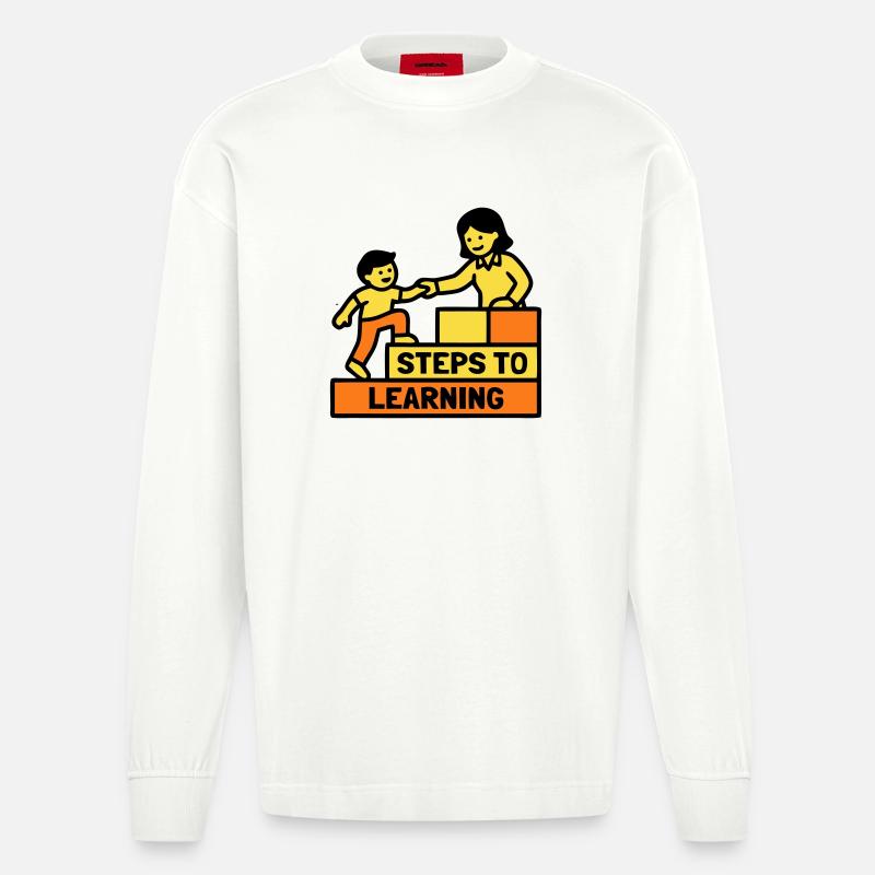 Steps to Learning School Logo - Heavyweight Oversized Organic Longsleeve Shirt Made in EU - OFF WHITE