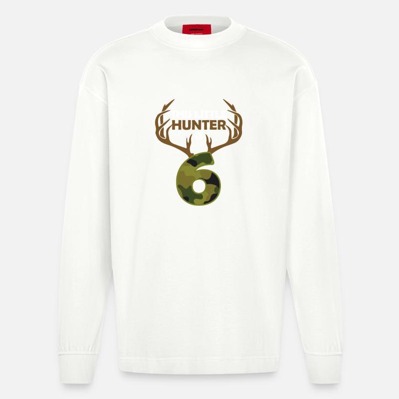 This Little Hunter Is 6 - Heavyweight Oversized Organic Longsleeve Shirt Made in EU - OFF WHITE