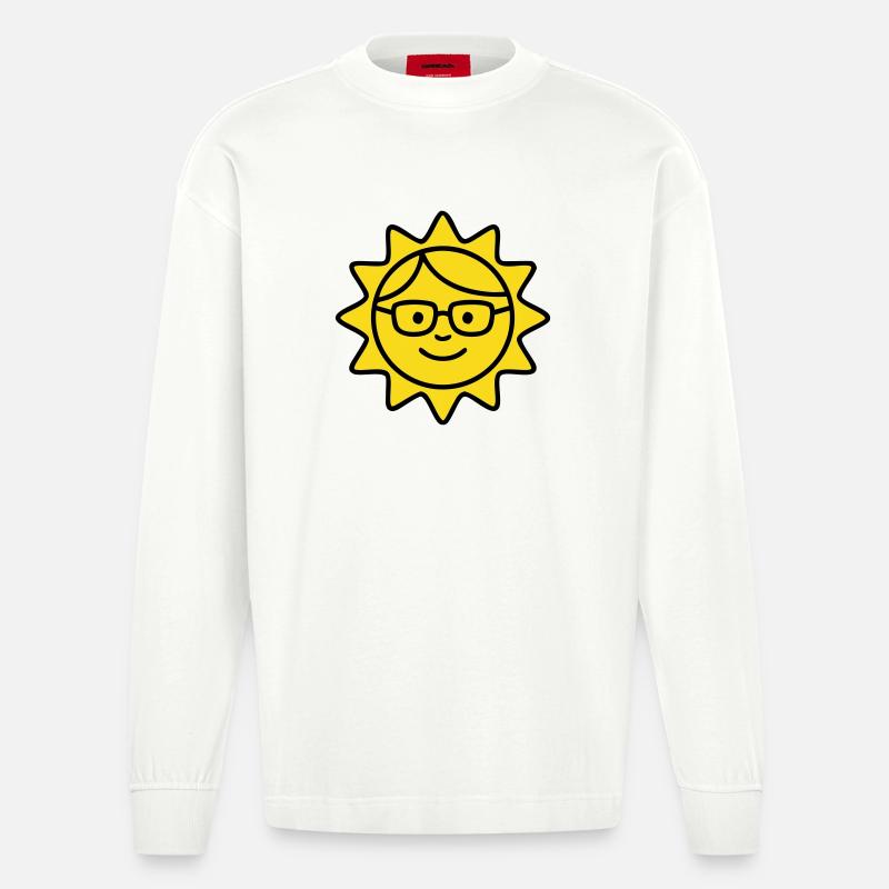 Lachende Sonne Brille Comic - Heavyweight Oversized Organic Langarmshirt Made in EU - OFF WHITE