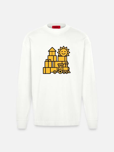 Building Blocks Railway Toys - Heavyweight Oversized Organic Longsleeve Shirt Made in EU - OFF WHITE