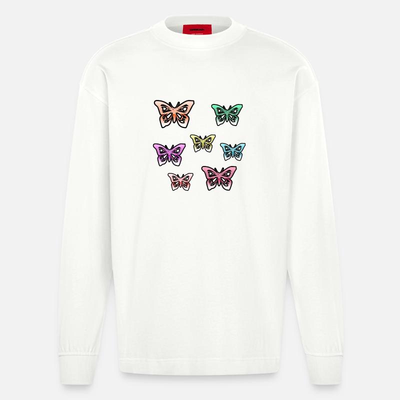 Schmetterlinge - Heavyweight Oversized Organic Langarmshirt Made in EU - OFF WHITE