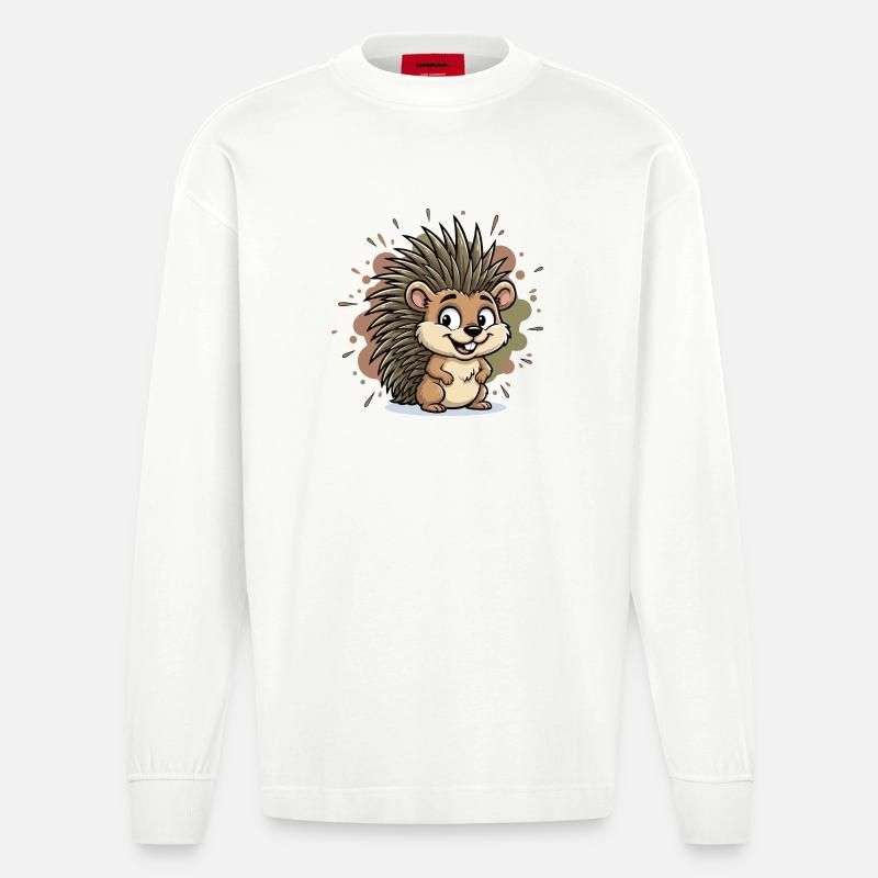 Dessin animé du hérisson câlin - Manches longues bio épais oversize fabriqué en UE - OFF WHITE