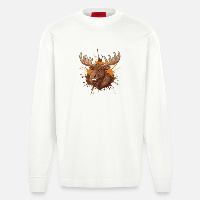 Elchkopf mit Orangenspritzer - Heavyweight Oversized Organic Langarmshirt Made in EU - OFF WHITE