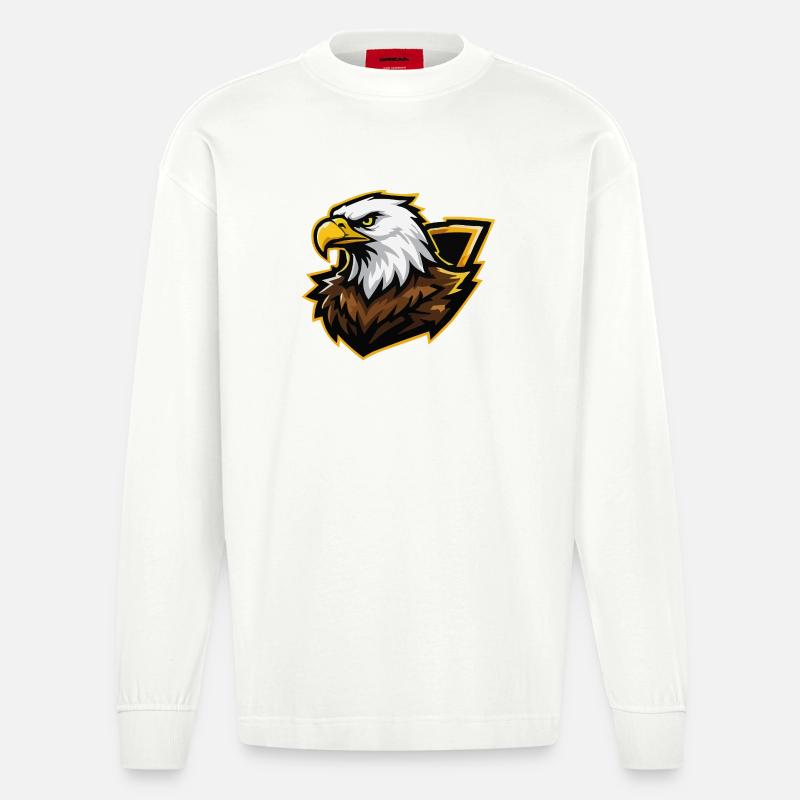 Adler mit Goldakzent Comic - Heavyweight Oversized Organic Langarmshirt Made in EU - OFF WHITE