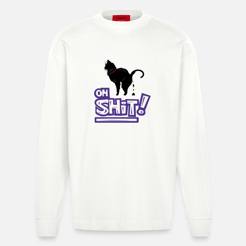 Kat Oh Shit Graffiti Ausruf - Heavyweight Oversized Organic Langarmshirt Made in EU - OFF WHITE