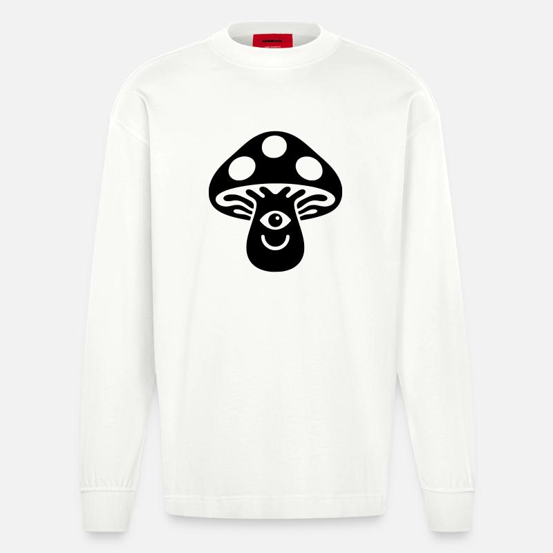 Champignon psychédélique avec motif œil - Manches longues bio épais oversize fabriqué en UE - OFF WHITE