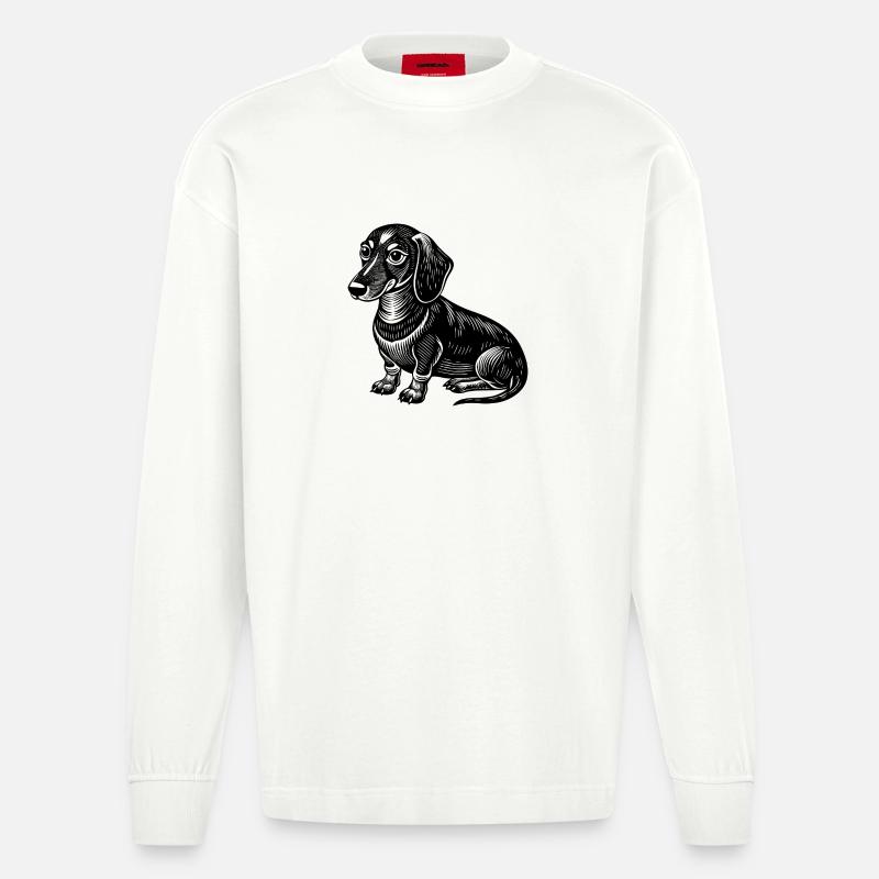 Dackel sitzt - Heavyweight Oversized Organic Langarmshirt Made in EU - OFF WHITE