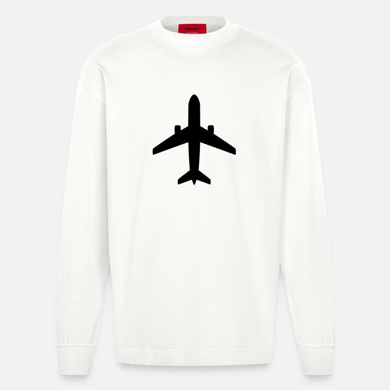 Flugzeug - Heavyweight Oversized Organic Langarmshirt Made in EU - OFF WHITE