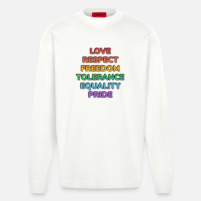 Pride Values Regenbogentext - Heavyweight Oversized Organic Langarmshirt Made in EU - OFF WHITE