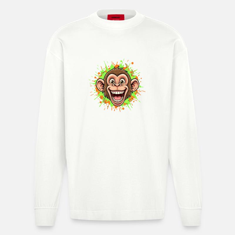 Lachender Affe Neon Splash - Heavyweight Oversized Organic Langarmshirt Made in EU - OFF WHITE