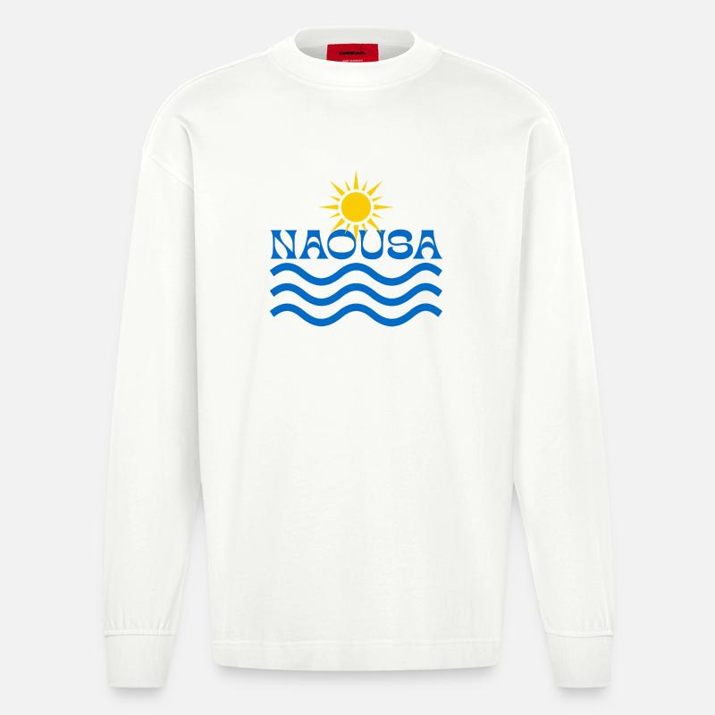 Naousa Sun Waves Logo - Manches longues bio épais oversize fabriqué en UE - OFF WHITE