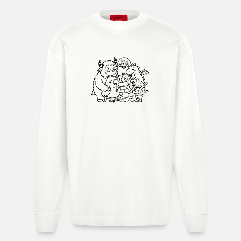 monstres mignons - Manches longues bio épais oversize fabriqué en UE - OFF WHITE