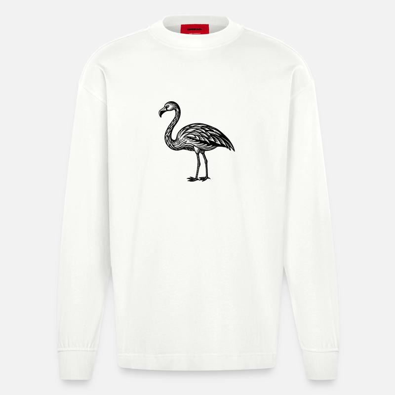 Flamant rose - Manches longues bio épais oversize fabriqué en UE - OFF WHITE
