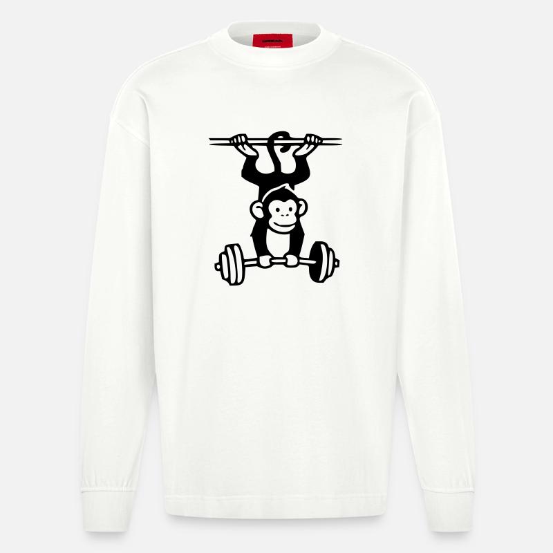Primate Power - Gym Affe - Heavyweight Oversized Organic Langarmshirt Made in EU - OFF WHITE