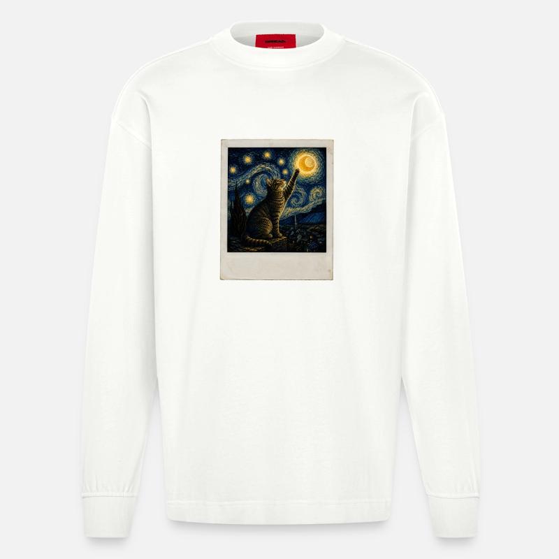 Style Star cat in night - Manches longues bio épais oversize fabriqué en UE - OFF WHITE