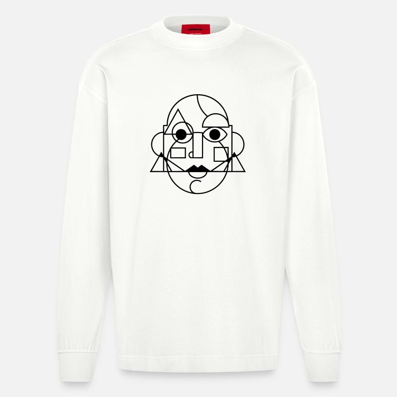 Abstraktes Kunstgesicht - Heavyweight Oversized Organic Langarmshirt Made in EU - OFF WHITE