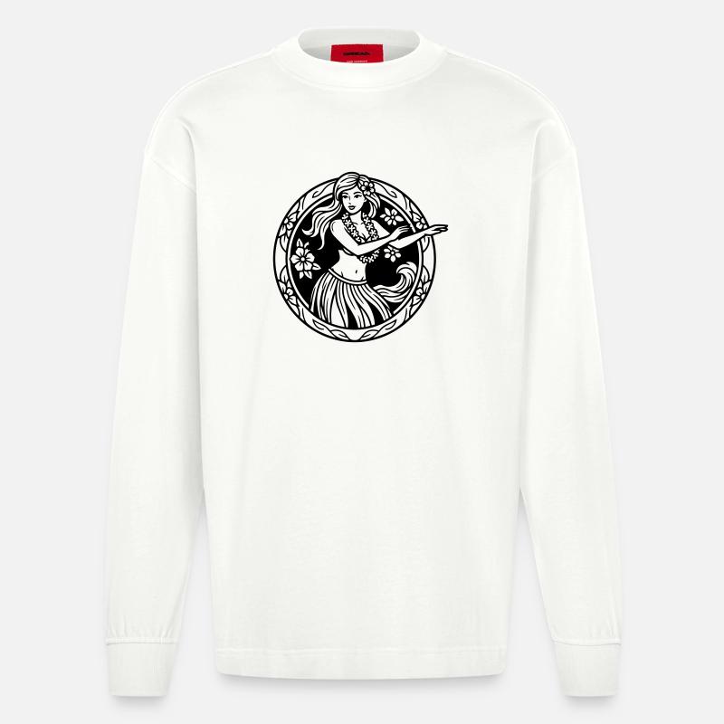Hula-Mädchen - Heavyweight Oversized Organic Langarmshirt Made in EU - OFF WHITE