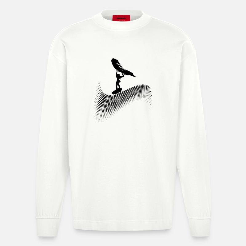 Wingfoiler on wave - Heavyweight Oversized Organic Longsleeve Shirt Made in EU - OFF WHITE