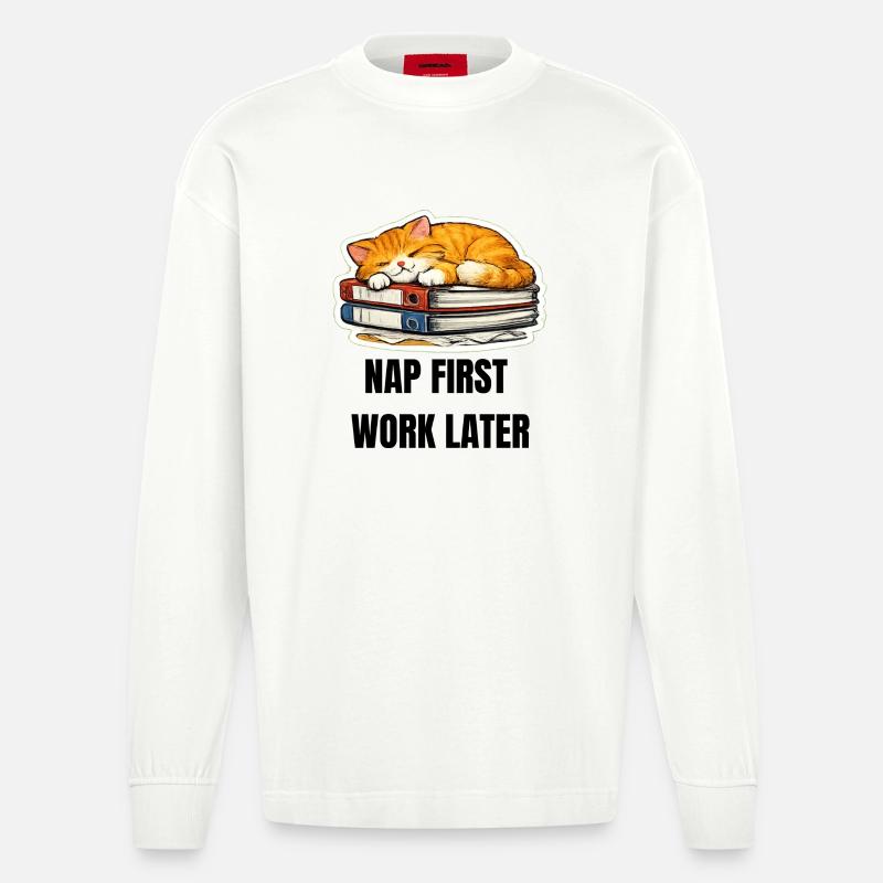 NAP FIRST WORK LATER - Heavyweight Oversized Organic Langarmshirt Made in EU - OFF WHITE