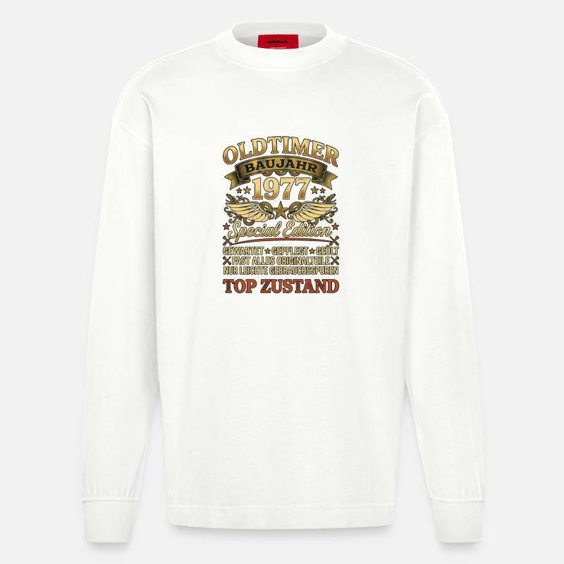 Oldtimer Baujahr 1977 Geburtstag Retro Biker - Heavyweight Oversized Organic Langarmshirt Made in EU - OFF WHITE