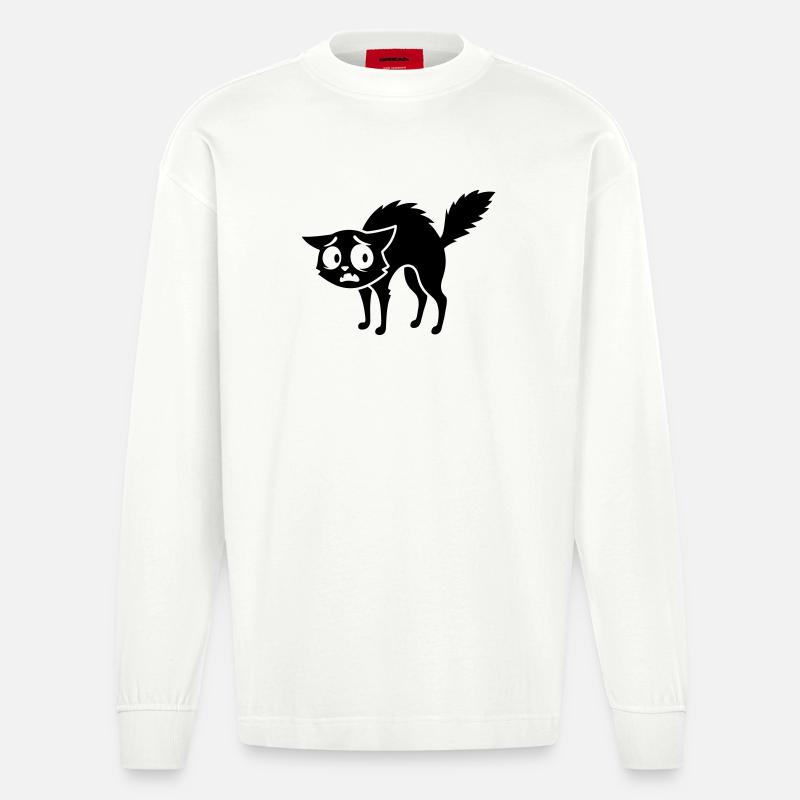 Verängstigte Katze - Heavyweight Oversized Organic Langarmshirt Made in EU - OFF WHITE