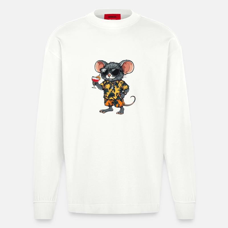 Mouse Comic Summer - Heavyweight Oversized Organic Longsleeve Shirt Made in EU - OFF WHITE