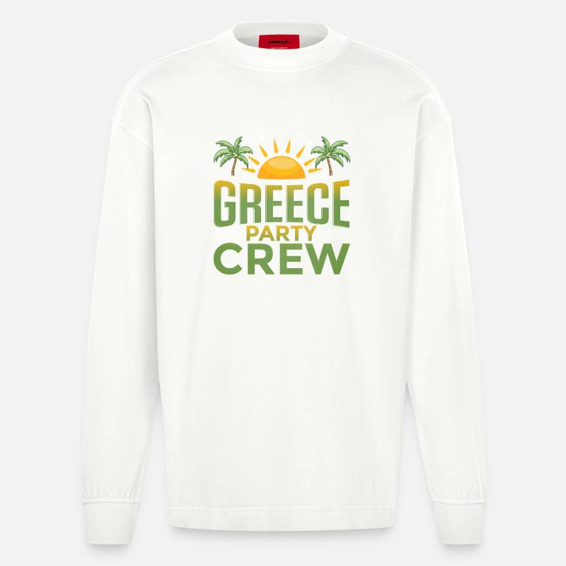 Greece Party Crew - Heavyweight Oversized Organic Langarmshirt Made in EU - OFF WHITE