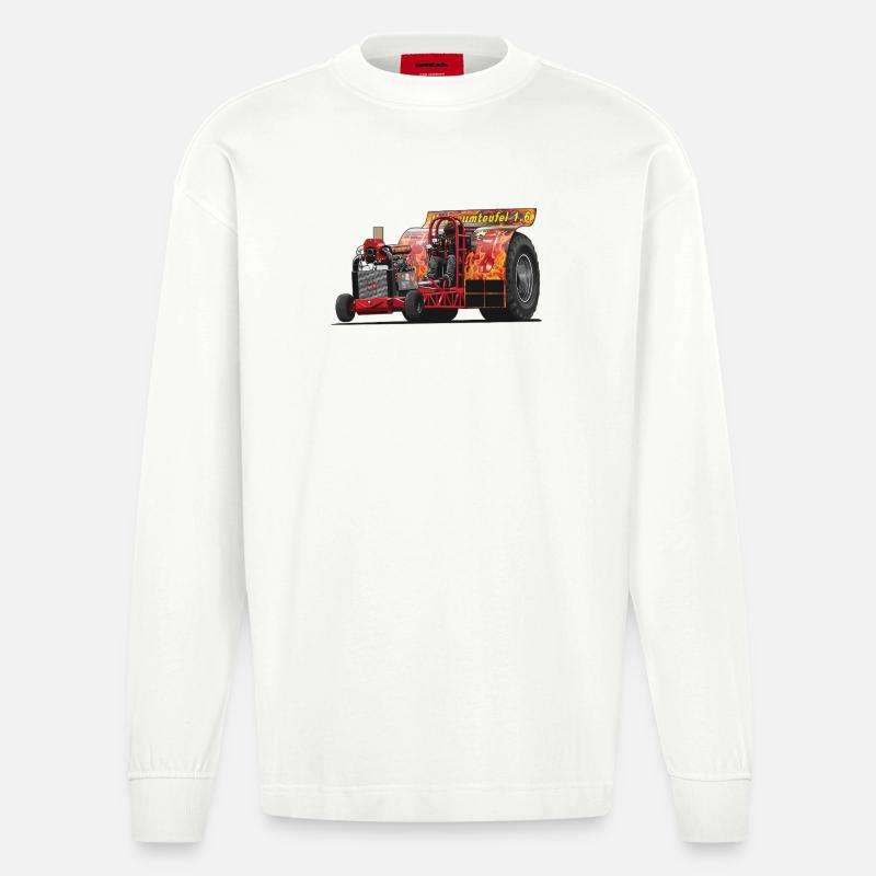 Tractor Pulling // Illustration - Heavyweight Oversized Organic Langarmshirt Made in EU - OFF WHITE