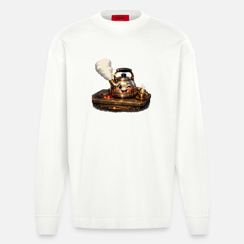 Kettle on stove - Heavyweight Oversized Organic Longsleeve Shirt Made in EU - OFF WHITE