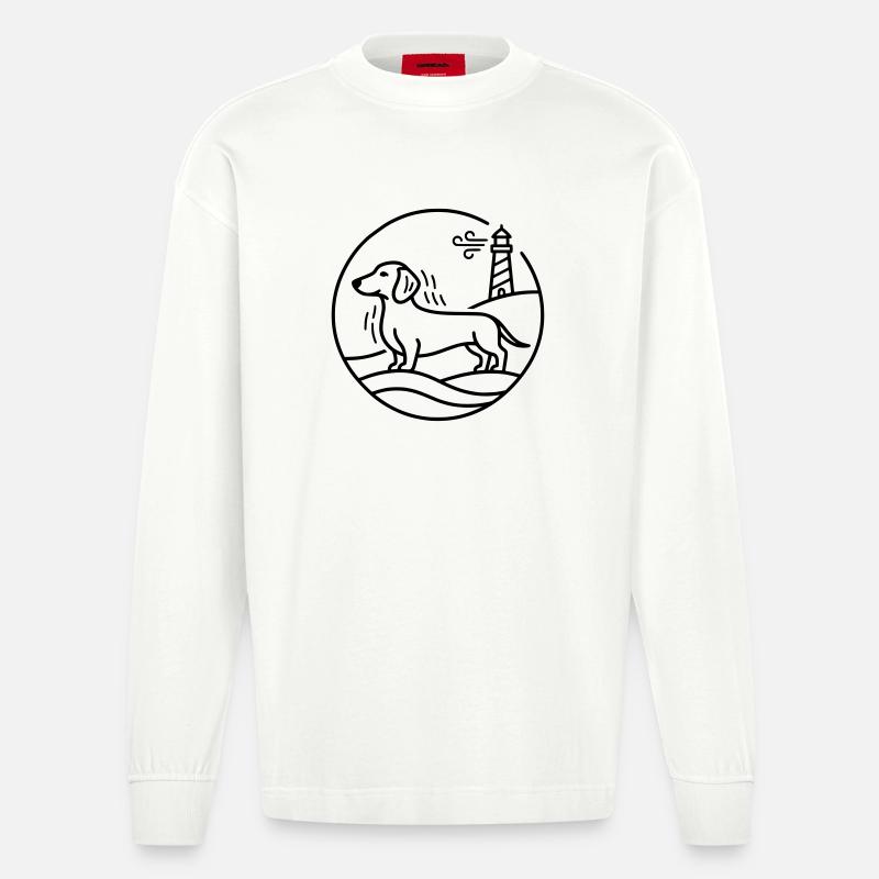 Teckel au lac - Manches longues bio épais oversize fabriqué en UE - OFF WHITE
