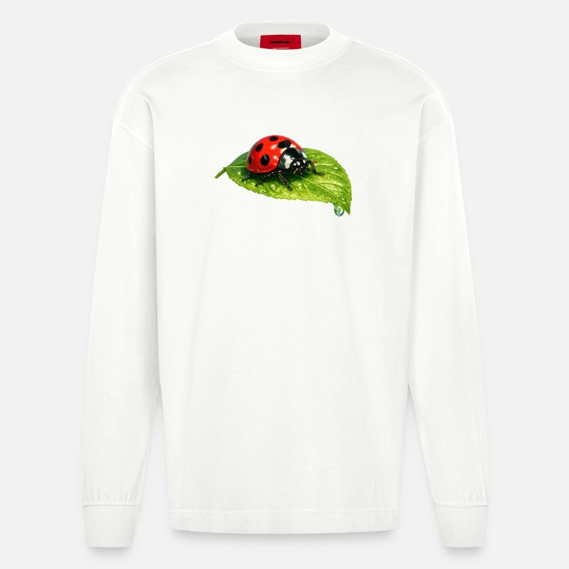 Ladybug on leaf - Heavyweight Oversized Organic Longsleeve Shirt Made in EU - OFF WHITE