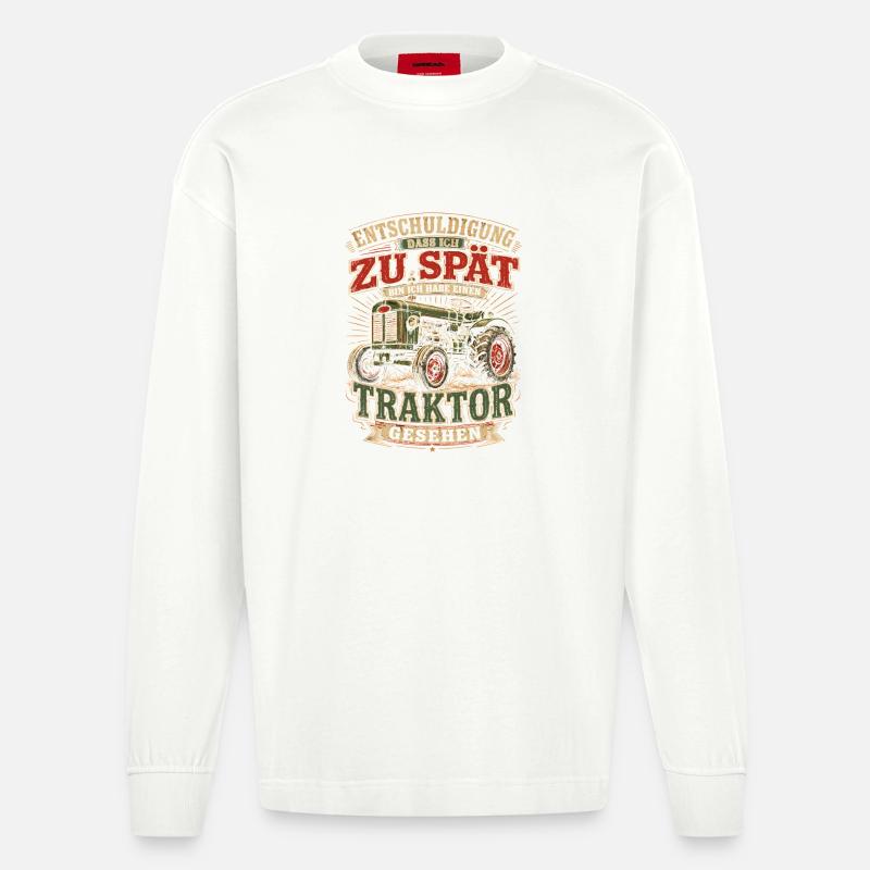Spät dran Traktor Spruch - Heavyweight Oversized Organic Langarmshirt Made in EU - OFF WHITE