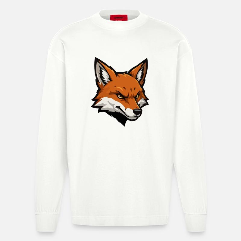 Fox head vector illustration - Heavyweight Oversized Organic Longsleeve Shirt Made in EU - OFF WHITE