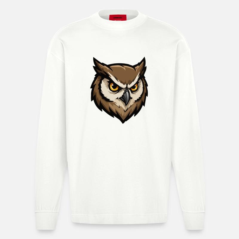 Wachender Eulenkopf Pixel-Stil - Heavyweight Oversized Organic Langarmshirt Made in EU - OFF WHITE