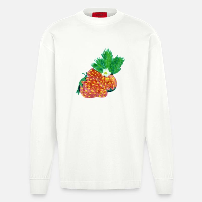 Erdbeeren Art - Heavyweight Oversized Organic Langarmshirt Made in EU - OFF WHITE
