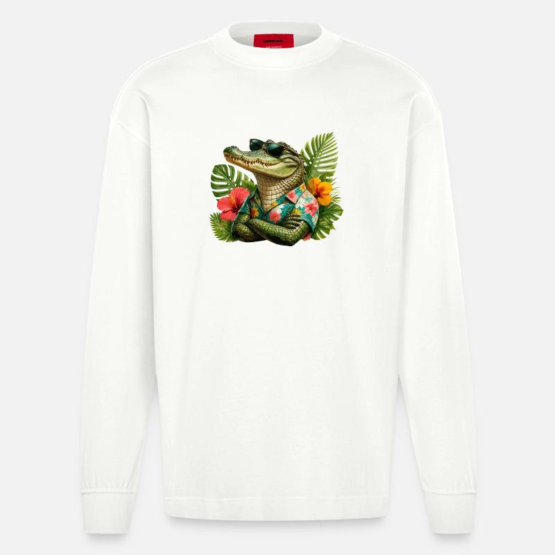 Look hawaïen d’alligator - Manches longues bio épais oversize fabriqué en UE - OFF WHITE