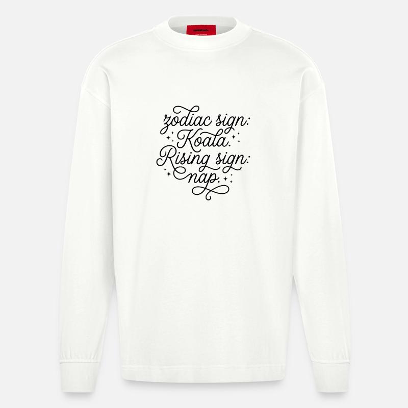 Sternzeichen Koala Aszendent Nickerchen - Heavyweight Oversized Organic Langarmshirt Made in EU - OFF WHITE