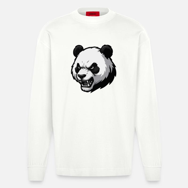 Imprimer vectoriel Angry Panda - Manches longues bio épais oversize fabriqué en UE - OFF WHITE