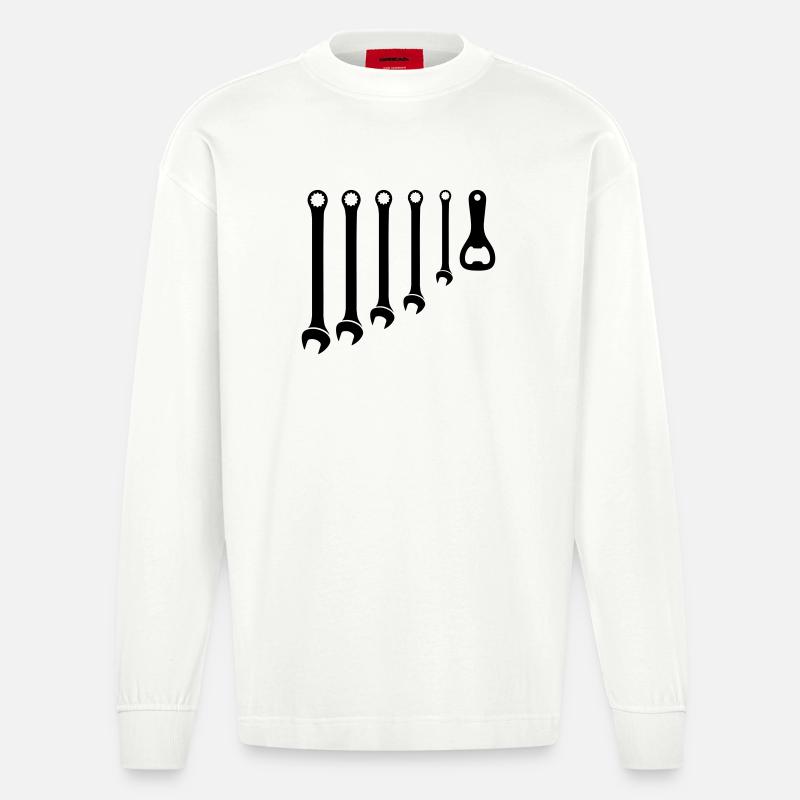 Werkzeug Set & Flaschenöffner Handwerker - Heavyweight Oversized Organic Langarmshirt Made in EU - OFF WHITE