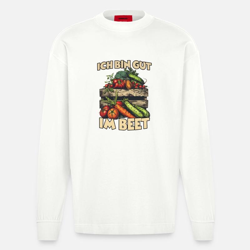 Hochbeet Gemüse Gartenarbeit Selbstversorger - Heavyweight Oversized Organic Langarmshirt Made in EU - OFF WHITE