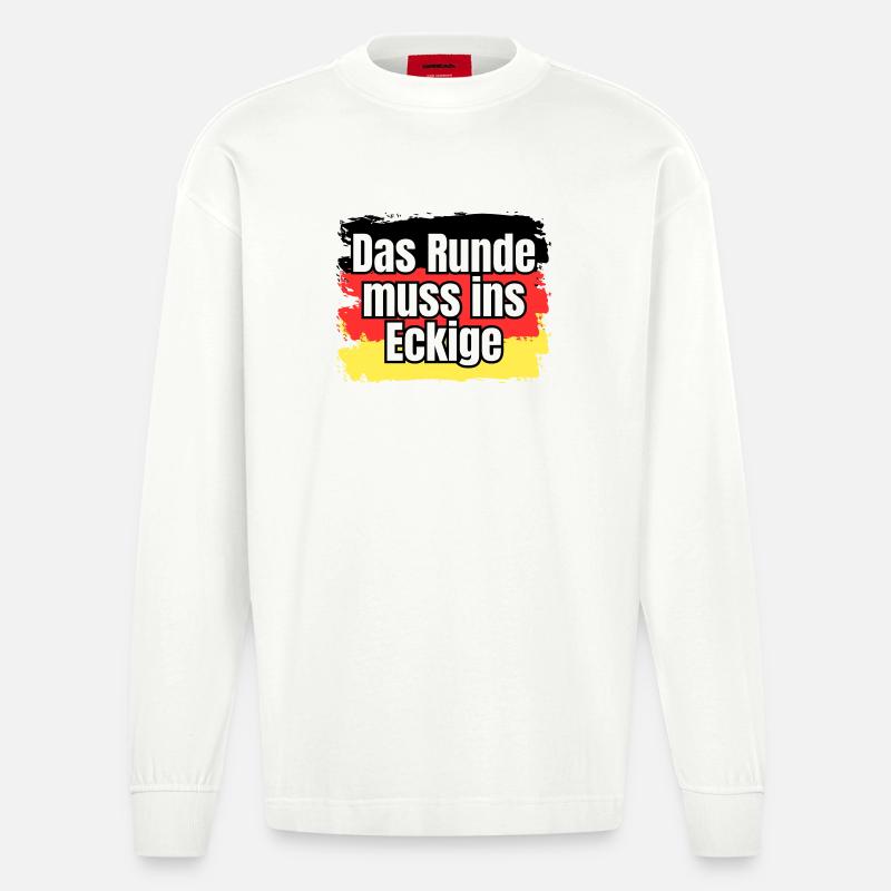Das Runde muss ins Eckige - Spruch - Heavyweight Oversized Organic Langarmshirt Made in EU - OFF WHITE