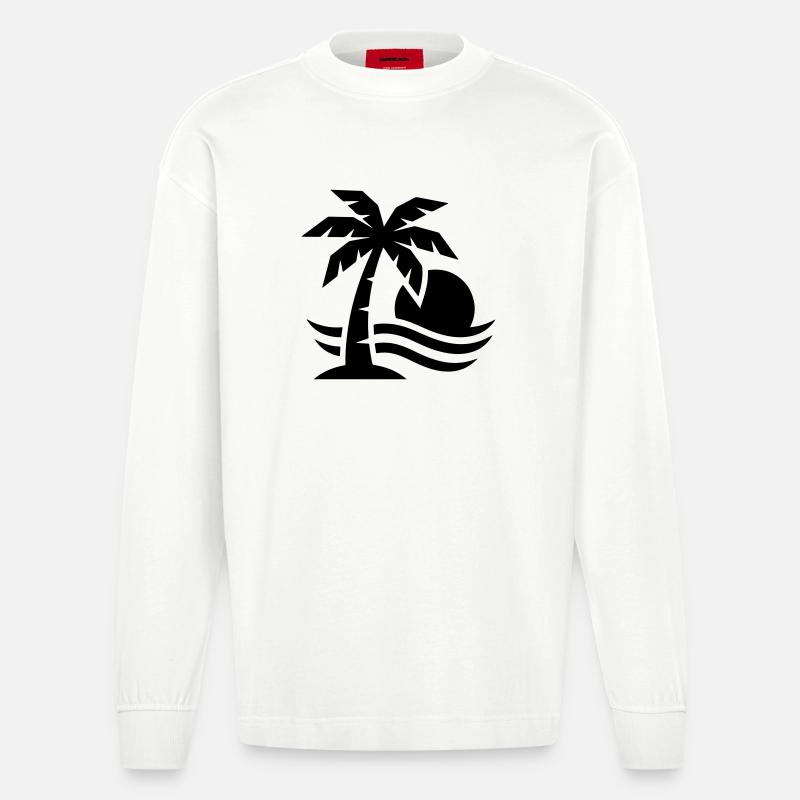 Palm Tree Beach Sun - Manches longues bio épais oversize fabriqué en UE - OFF WHITE