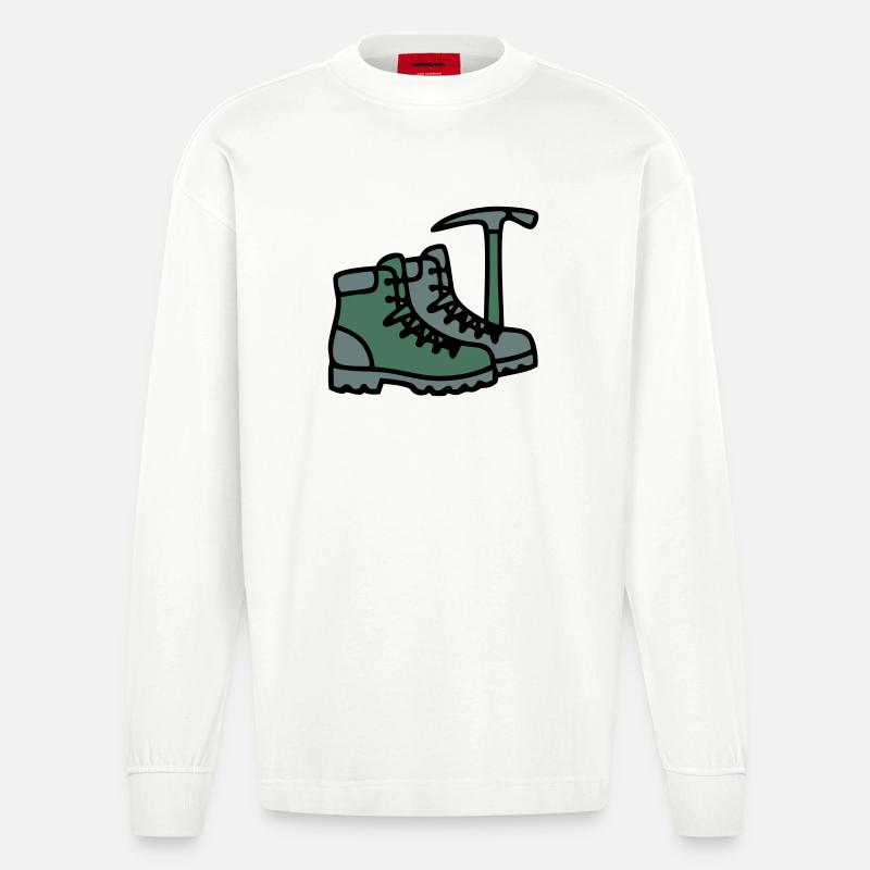 Wanderschuhe Eispickel Bergsteiger Alpen Wanderer - Heavyweight Oversized Organic Longsleeve Shirt Made in EU - OFF WHITE
