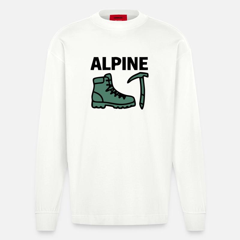 Wanderschuh Eispickel Alpine Bergsteigen Klettern - Heavyweight Oversized Organic Longsleeve Shirt Made in EU - OFF WHITE