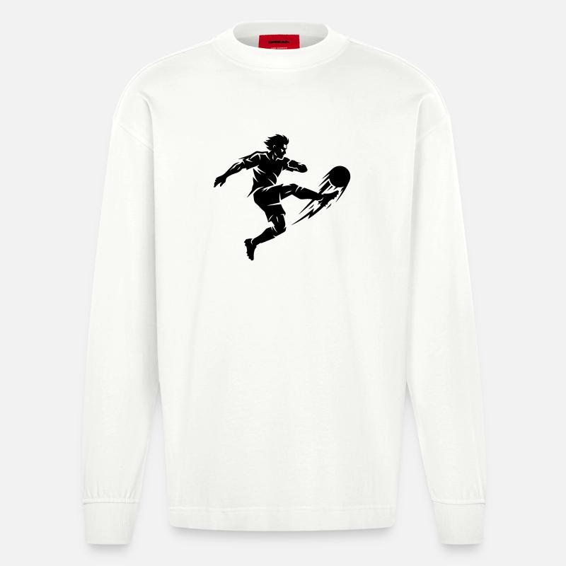 Fussballer Silhouette - Heavyweight Oversized Organic Langarmshirt Made in EU - OFF WHITE