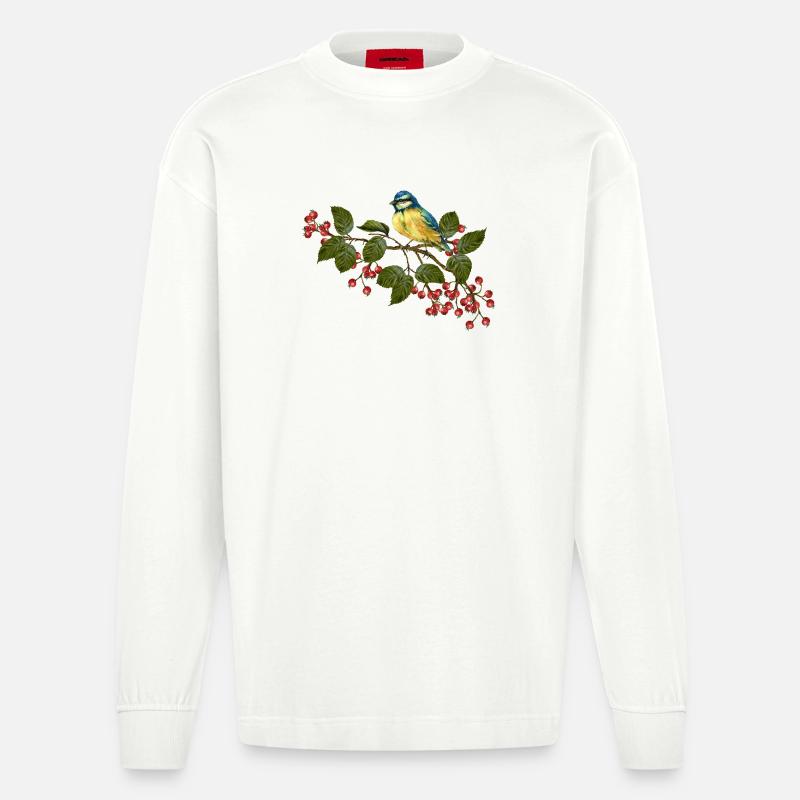 Bunter Vogel - Heavyweight Oversized Organic Langarmshirt Made in EU - OFF WHITE