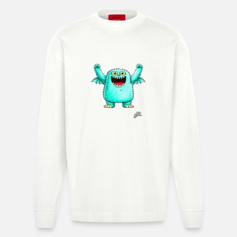 Monstre turquoise joyeux - Manches longues bio épais oversize fabriqué en UE - OFF WHITE