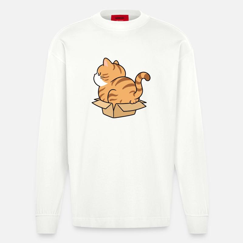 Chaton dans une boîte - Manches longues bio épais oversize fabriqué en UE - OFF WHITE